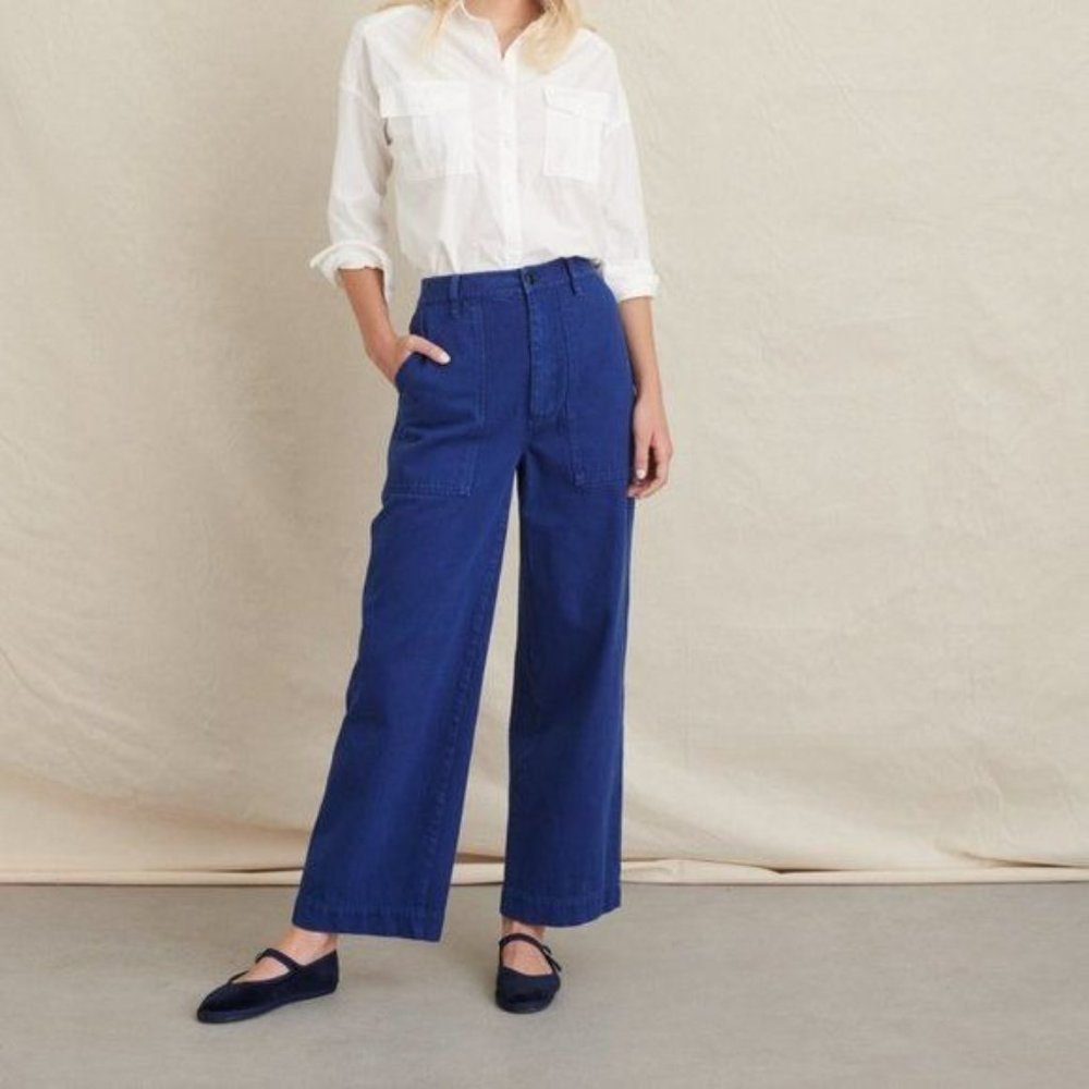 Alex Mill Woman's 14 Blue High Waisted Straight Wide Leg Ankle Cropped Pants